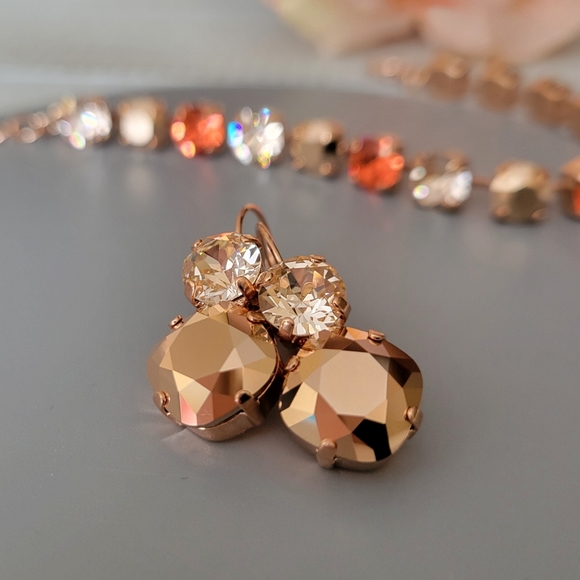 Austrian Crystal Earrings in Rose Gold Plating - Picture 9 of 10